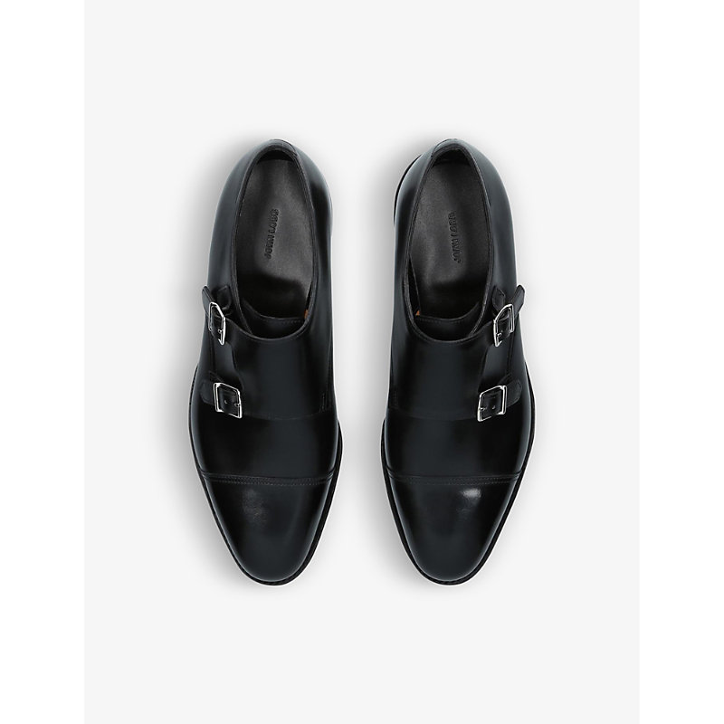 Shop John Lobb Black William Double-buckle Leather Monk Shoes