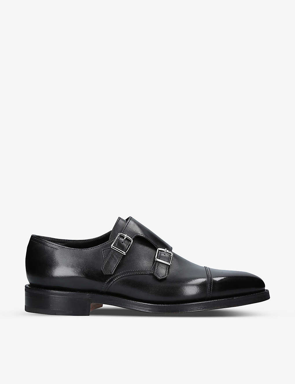 Shop John Lobb Black William Double-buckle Leather Monk Shoes