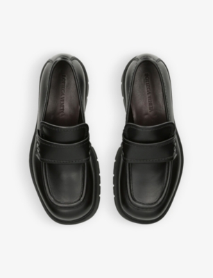 Shop Bottega Veneta Men's Black Chunky Leather Loafers