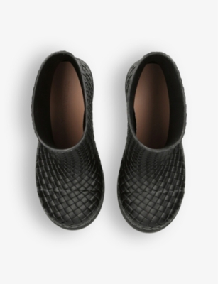 Bottega Veneta Fireman Intreccio Rubber Ankle Boots In Black