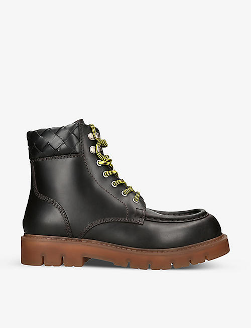 BOTTEGA VENETA: Intrecciato-cuff leather ankle boots