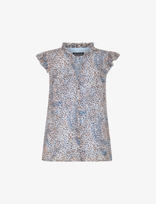 WHISTLES: Graphic-print ruffle-trim woven blouse