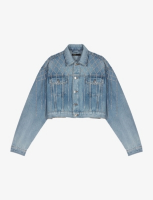 MAJE: Belmas rhinestone-embellished cropped denim jacket