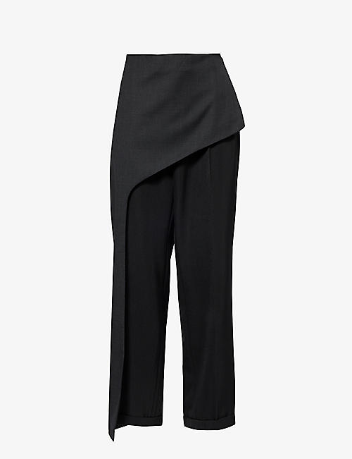 1/OFF: Buttoned-overlay mid-rise upcycled trousers