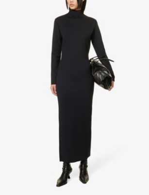 Shop Gabriela Coll G Women's Black High-neck Split-hem Stretch-woven Midi Dress