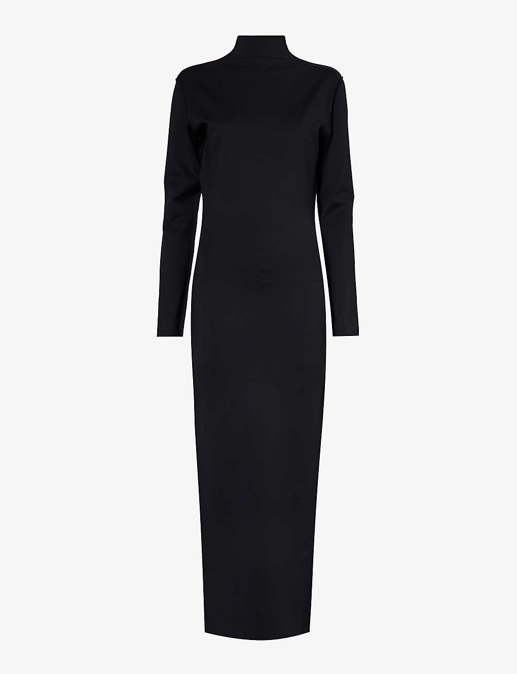 Gabriela Coll G Womens Black High-neck Split-hem Stretch-woven Midi Dress