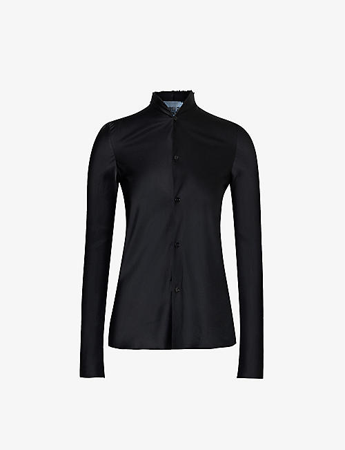 GABRIELA COLL G: Satin-texture pearlescent-buttons regular-fit silk shirt