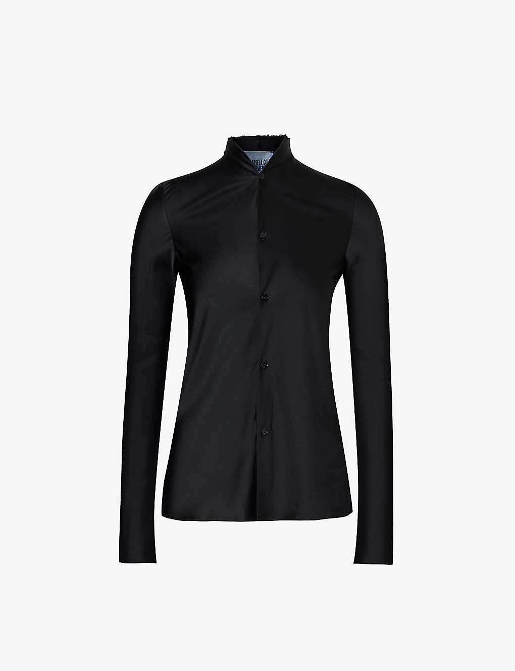 Gabriela Coll G Womens Black Satin-texture Pearlescent-buttons Regular-fit Silk Shirt