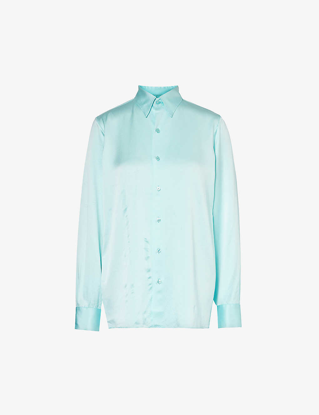 Gabriela Coll G Womens Light Blue Satin-texture Pearlescent-buttons Regular-fit Silk Shirt
