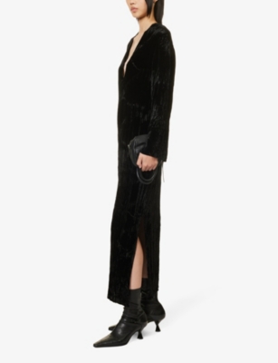 Shop Gabriela Coll G Women's Black Raw-trim V-neck Silk-blend Maxi Dress