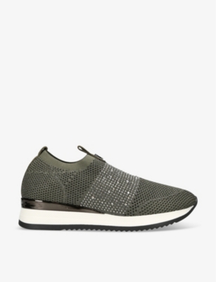 Carvela Womens Khaki Janeiro 2 Crystal-embellished Woven Low-top Trainers