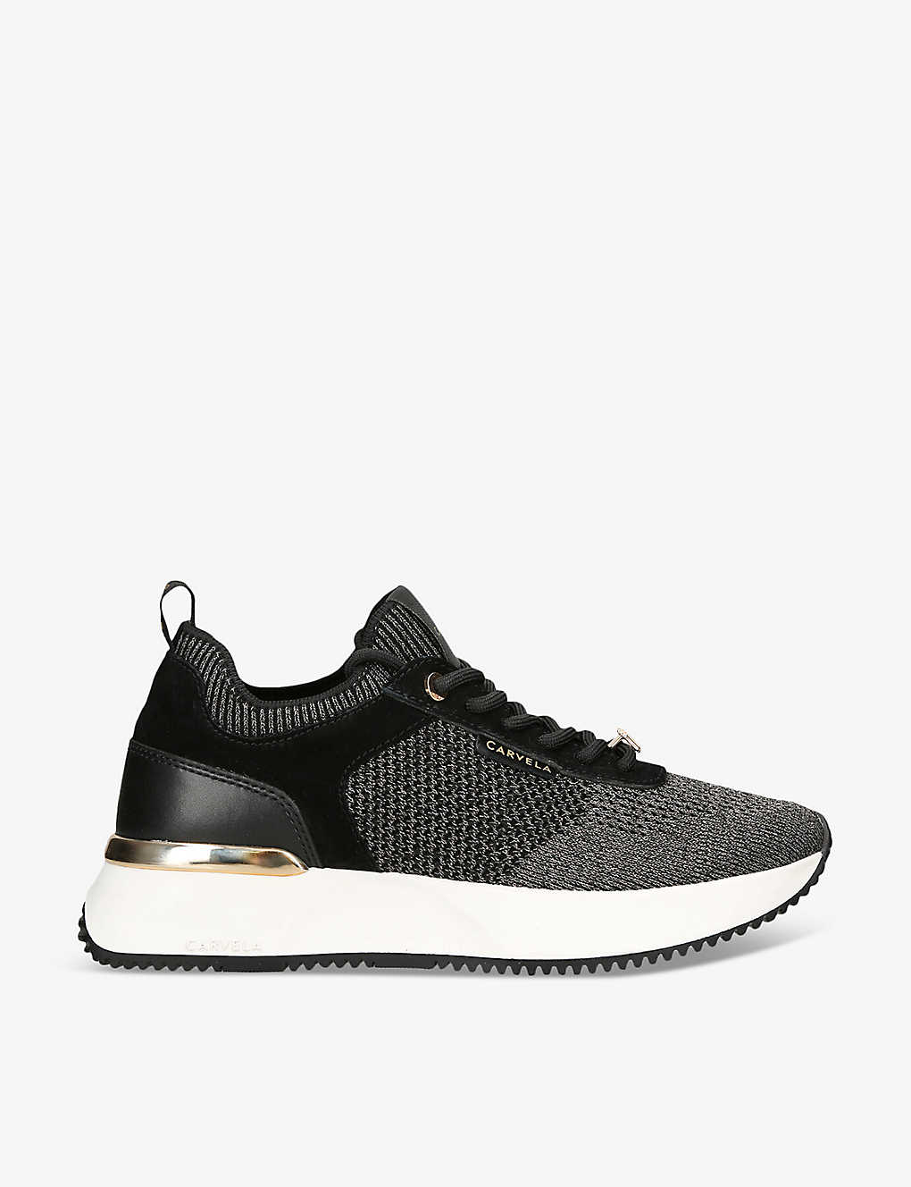 Carvela Womens Black Flare Contrast-sole Mesh And Suede Low-top Trainers