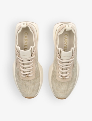 Shop Carvela Women's Cream Flare Contrast-sole Mesh And Suede Low-top Trainers