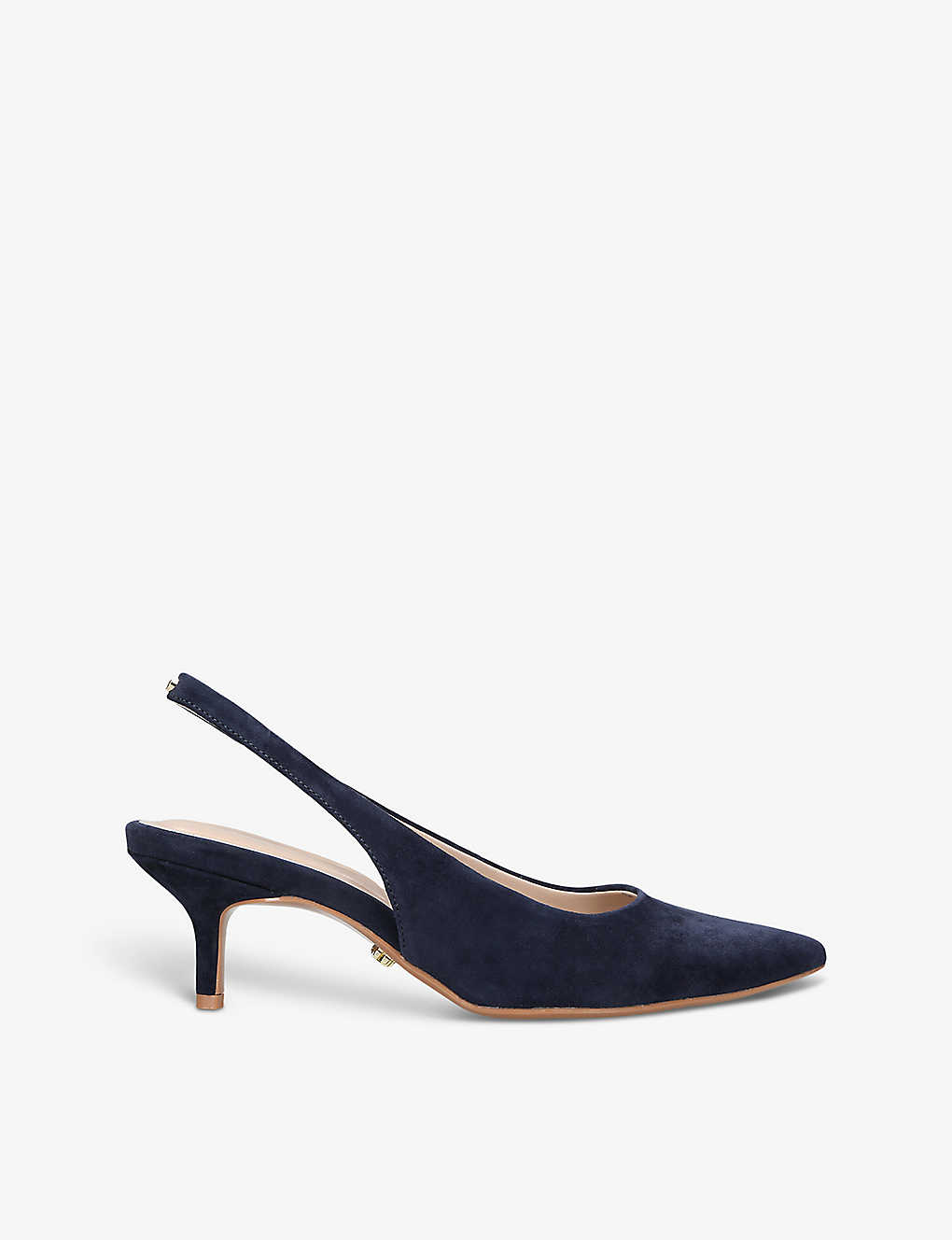 Carvela Womens Navy Symmetry Sling-back Suede Heeled Courts