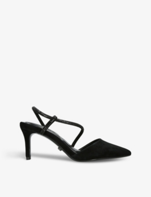 Carvela Womens Black Paparazzi Logo-embellished Suede Heeled Courts