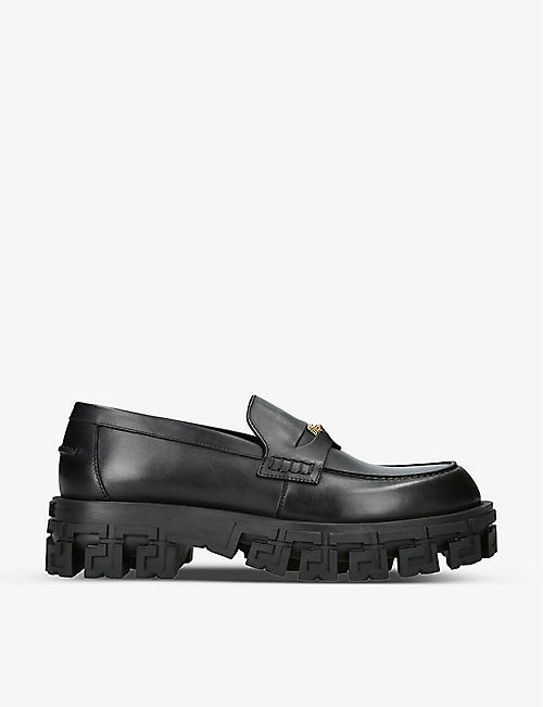 VERSACE: Chunky-sole leather loafers