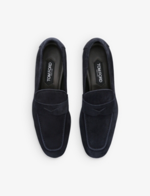 Shop Tom Ford Men's Navy Sean Tonal-stitching Suede Loafers