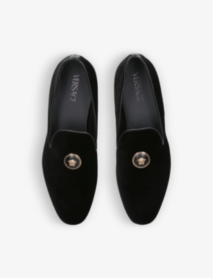 Shop Versace Men's Black Medallion Medusa-embellished Velvet Loafers