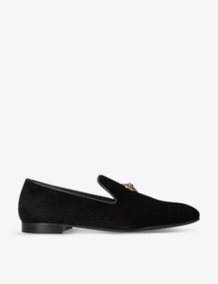 Shop Versace Men's Black Medallion Medusa-embellished Velvet Loafers