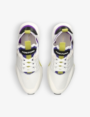 Shop Tom Ford Men's Purple Jago Logo-patch Leather And Shell Low-top Trainers