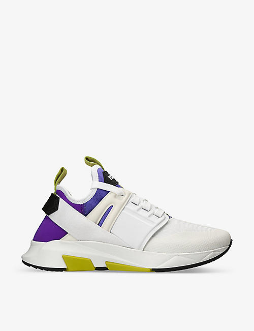 TOM FORD: Jago logo-patch leather and shell low-top trainers