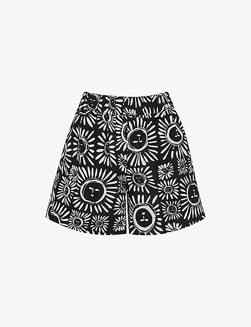 WHISTLES: Sunman graphic-print elasticated-band linen cotton-blend shorts