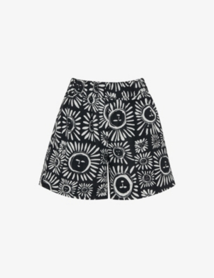 Whistles Womens Monochrome Sunman Graphic-print Elasticated-band Linen Cotton-blend Shorts In Black/white