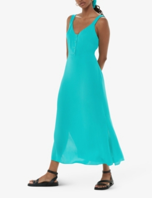 Shop Whistles Women's Turquoise Andie Button-through Shirred-back Woven Midi Dress In Blue