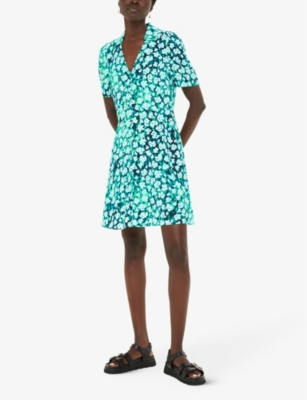 WHISTLES: Rowal floral-print short-sleeve woven mini dress