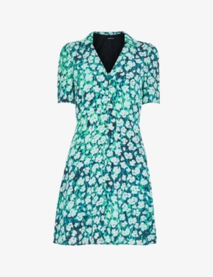 Whistles Womens Multi-coloured Rowal Floral-print Short-sleeve Woven Mini Dress In Green/multi
