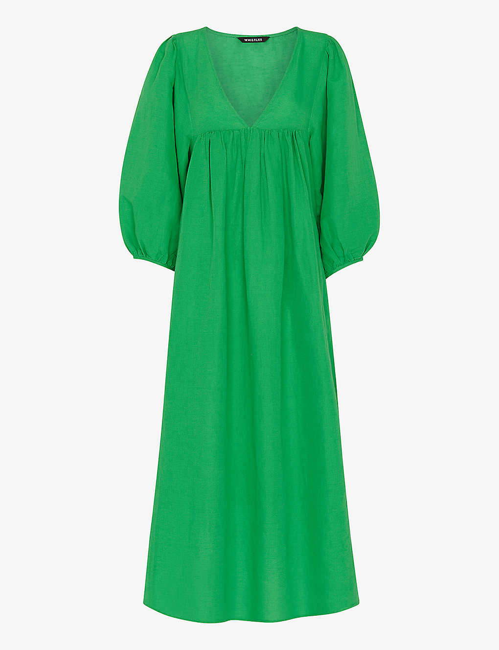 Whistles Womens Green Gloria Balloon-sleeve Relaxed-fit Linen-cotton Blend Midi Dress