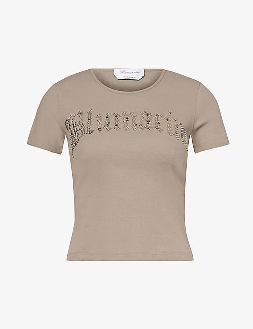 BLUMARINE: Logo stud-embellished slim-fit stretch-cotton T-shirt