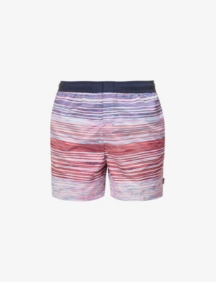 MISSONI：条纹图案品牌贴片游泳短裤