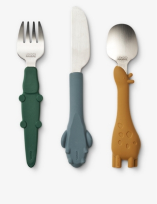 LIEWOOD: Tove animal three-piece silicone and stainless-steel cutlery set