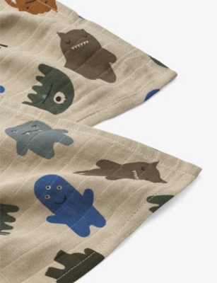 LIEWOOD: Lewis Monster organic-cotton muslin cloth pack of two