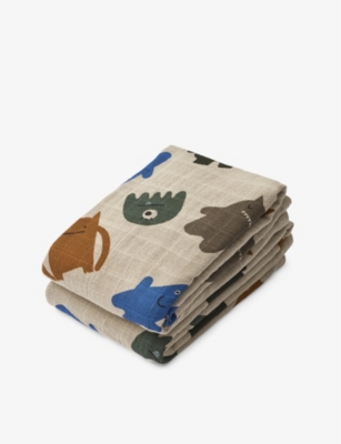 LIEWOOD: Lewis Monster organic-cotton muslin cloth pack of two