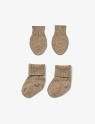 LIEWOOD: Balen wool and cashmere-blend booties and mittens set 0-12 months