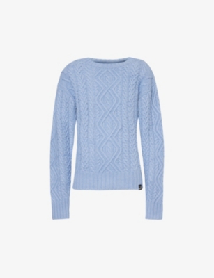 MARTINE ROSE MARTINE ROSE MEN'S CORNFLOWER BLUE CABLE-KNIT CREW-NECK WOOL JUMPER