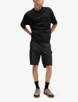 HUGO: Brand-Patch Straight-Leg Regular-Fit Cotton Shorts