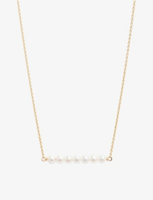 The Alkemistry Womens Yellow Gold Poppy Finch Linear 14ct Yellow-gold And Pearl Pendant Necklace