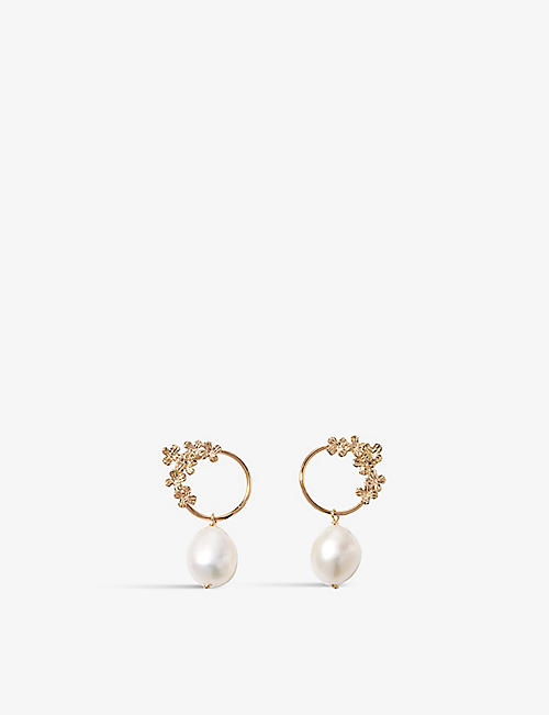 THE ALKEMISTRY: Poppy Finch 14ct yellow gold and pearl circle dangle earrings