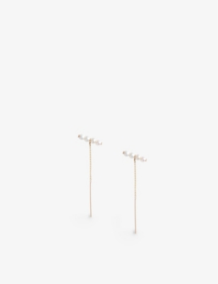 THE ALKEMISTRY: Poppy Finch 14ct yellow gold baby-pearl bar-threader earrings