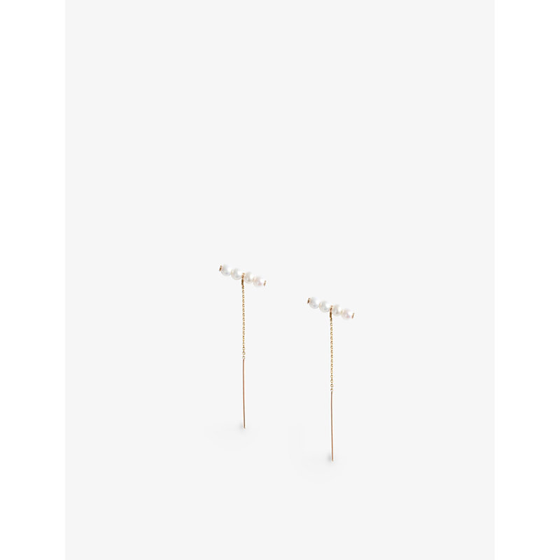 The Alkemistry Womens Yellow Gold Poppy Finch 14ct Yellow Gold Baby-pearl Bar-threader Earrings