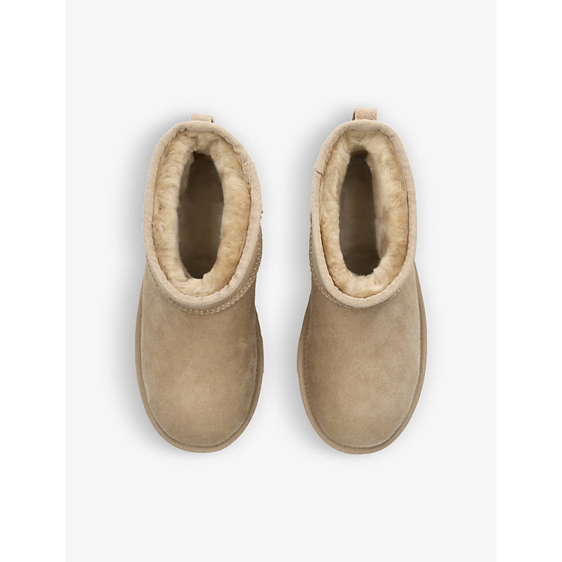 Shop Ugg Classic Mini Ii Suede And Shearling Ankle Boots 7-9 Years In Bone