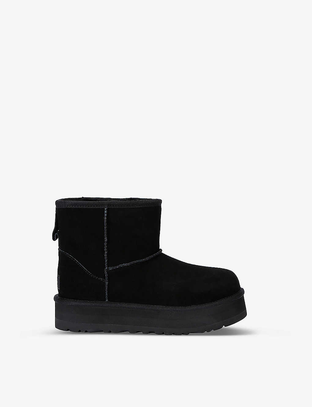 Ugg Kids' Classic Ultra Mini Platform Suede And Shearling Boots 7-10 Years In Black