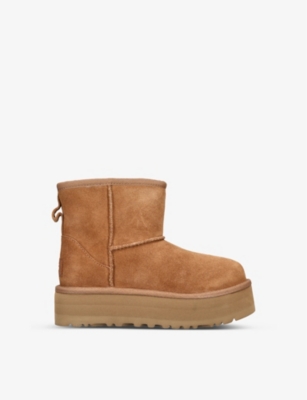 Shop Ugg Brown Kids Classic Mini Platform Suede And Shearling Boots 7-10 Years
