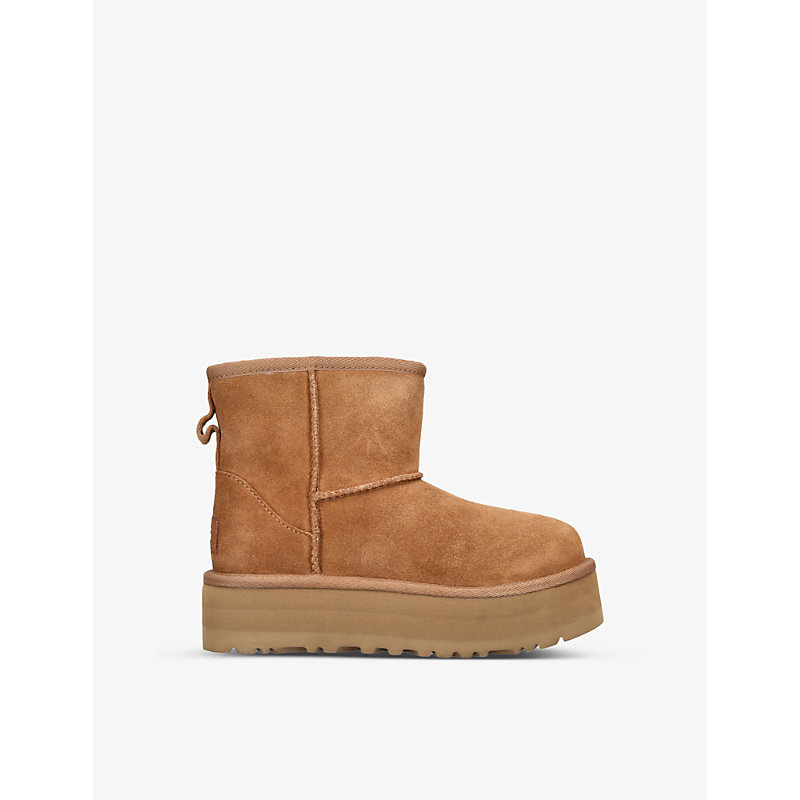 Shop Ugg Brown Kids Classic Mini Platform Suede And Shearling Boots 7-10 Years