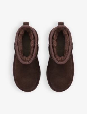 Shop Ugg Girls Dark Brown Kids Classic Ultra Mini Platform Suede And Shearling Boots 7-10 Years