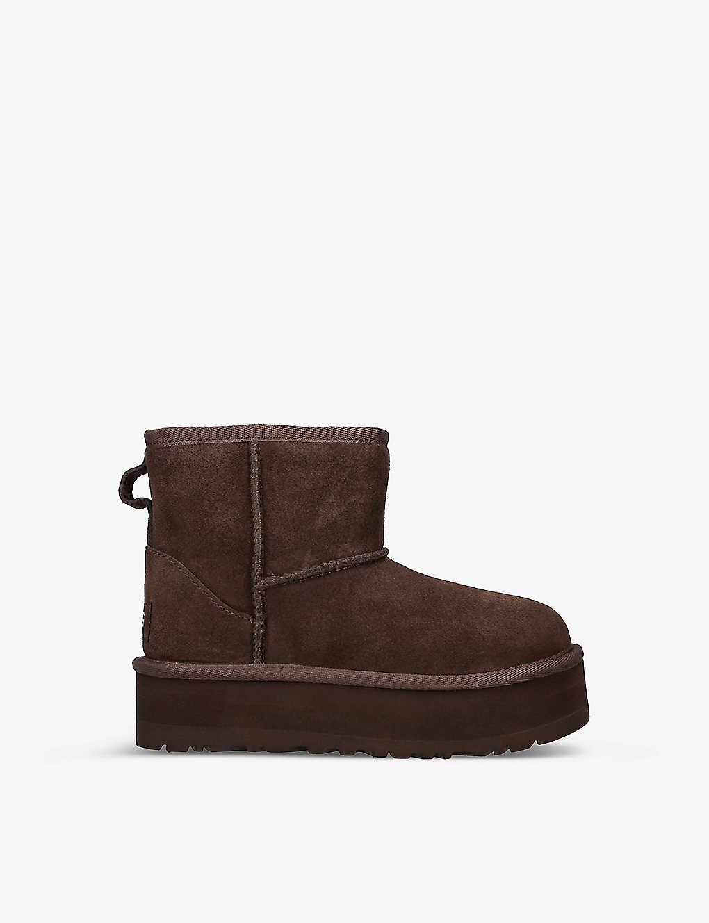 Ugg Girls Dark Brown Kids Classic Ultra Mini Platform Suede And Shearling Boots 7-10 Years