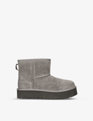 Shop Ugg Girls Taupe Kids Classic Mini Platform Suede And Shearling Boots 7-10 Years